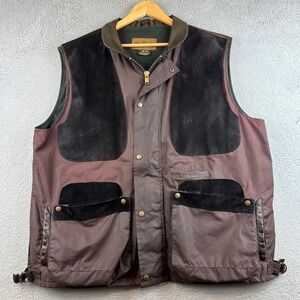 Lewis Creek Waxed Cotton Shooting Vest XL Brown Suede Trim Made in Scotland